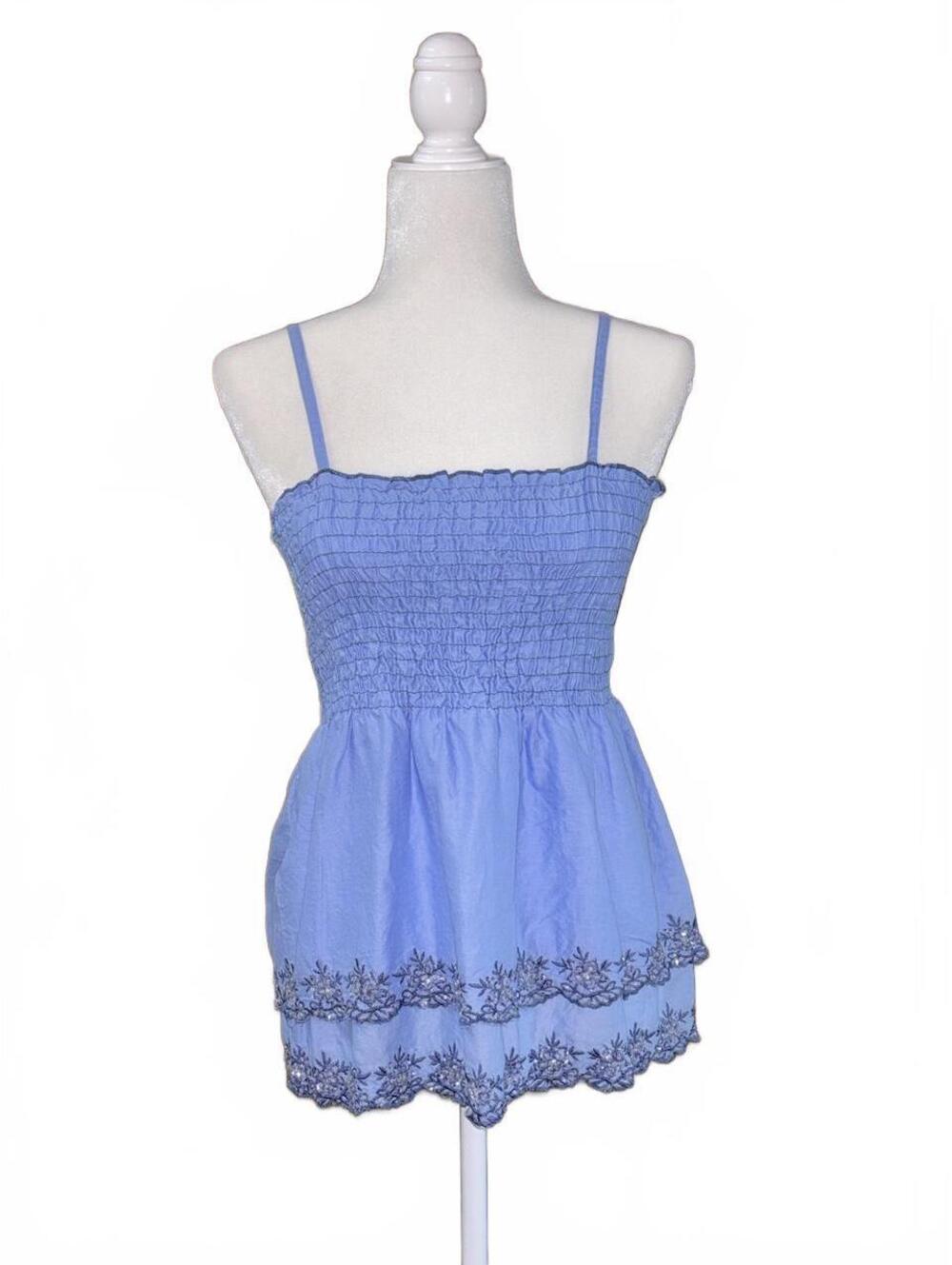 Limited Too Blue Cotton Babydoll Top with Lace beaded/Sequined Trim